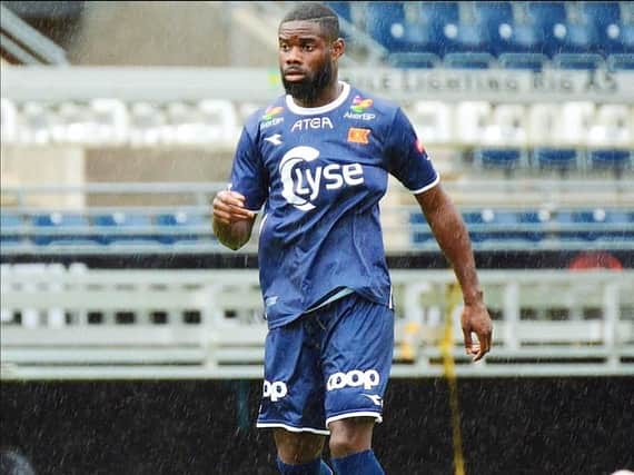 Hearts trialist Ghislain Guessan in action for Viking FK in Norway