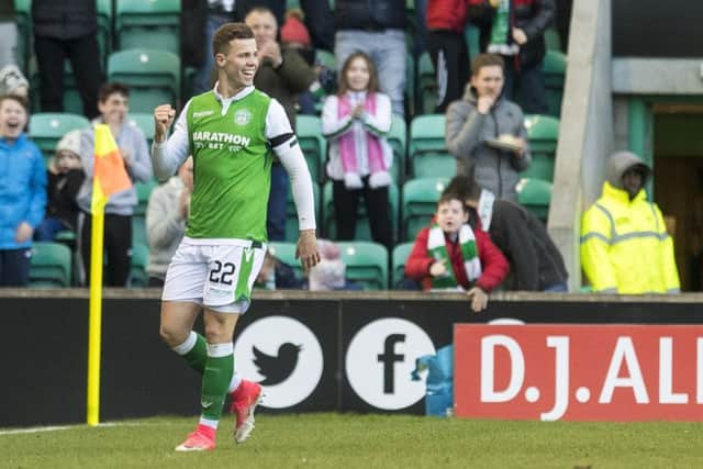 Florian Kamberi made it 2-0 for Hibs on the hour mark. Pic: SNS