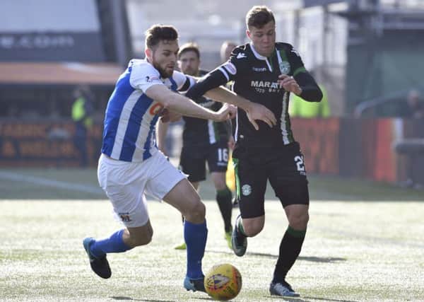 Florian Kamberi, right, battles for the ball with Kilmarnock's Stephen O'Donnell