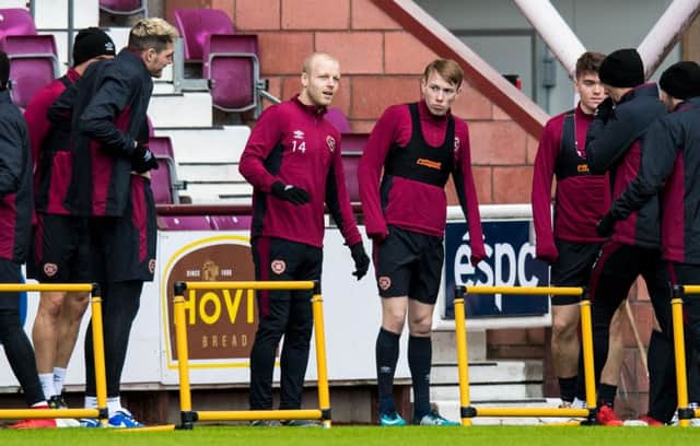 Hearts train at Tynecastle ahead of the match with Kilmarnock. Picture: SNS Group