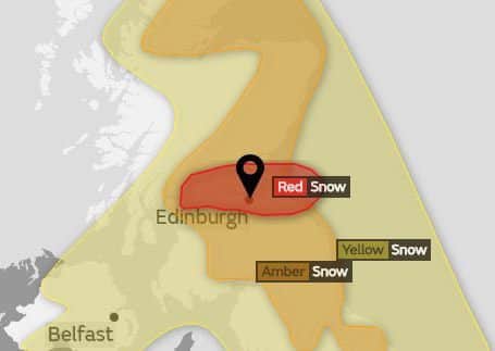 A red weather warning has been issued for much of Scotland. Picture: Met Office