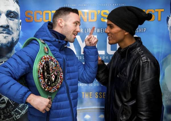 Josh Taylor and Winston Campos have words ahead of tomorrow nights bout at the SSE Hydro