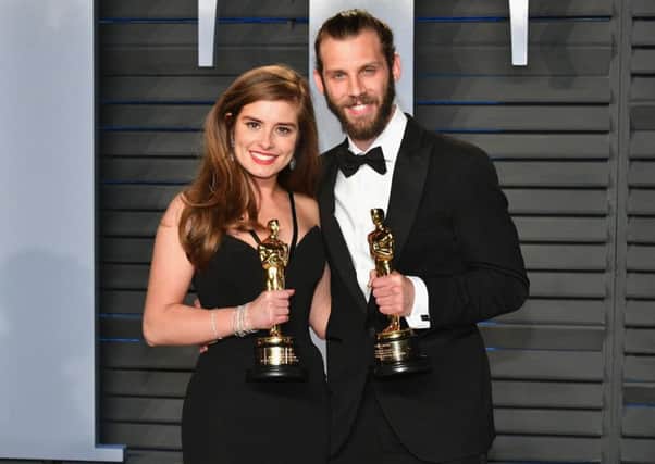 Filmmakers Rachel Shenton and Chris Overton at  the 2018 Vanity Fair Oscar Party. Picture; Getty