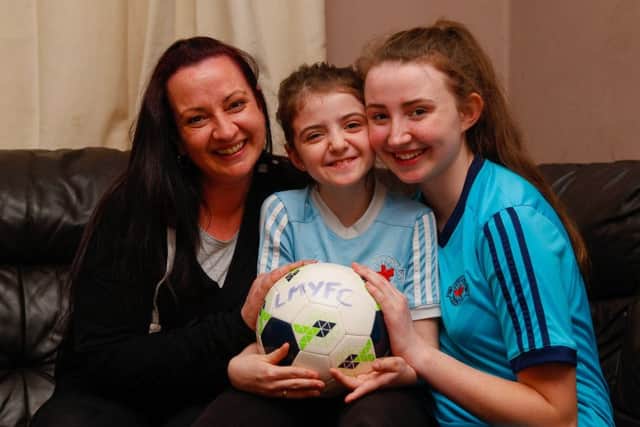 Miren is pictured with her Mum Carol-Anne McKenna and her sister Stephanie McKenna  (14) who also plays for Loanhead Miners, and is also a trainee coach with the club.