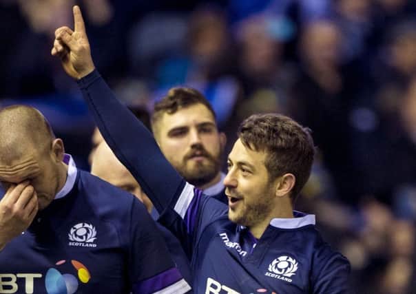 Greig Laidlaw celebrates on the pitch before heading to a nightclub