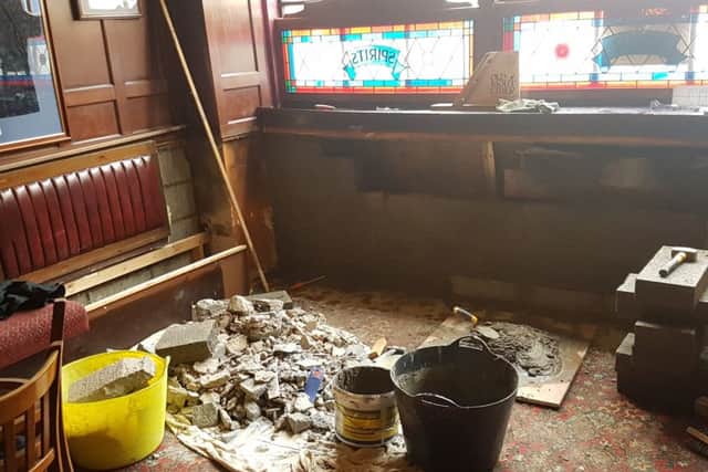 Pictures of the damage caused when a car ran into the Grays Inn pub at Slateford