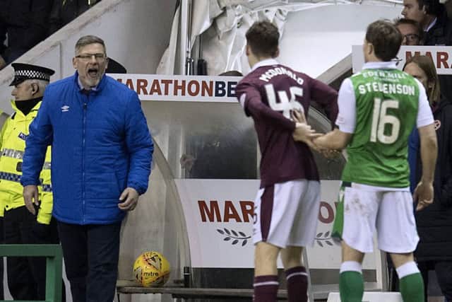 Hearts manager Craig Levein shouts instructions from his dugout