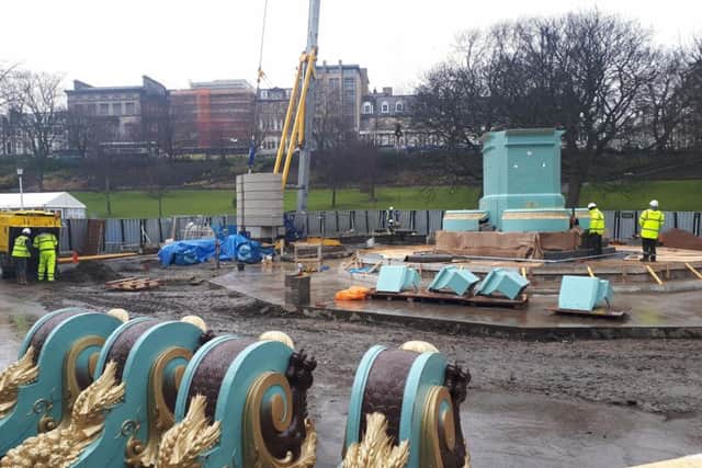The revamped Ross Fountain has been painted in an eye-catching bluish-green and copper. Picture: TSPL