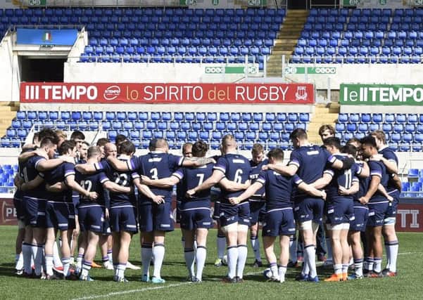 The Scotland squad take some time out during training for Saturday's clash in Rome. Pic: Ian Rutherford