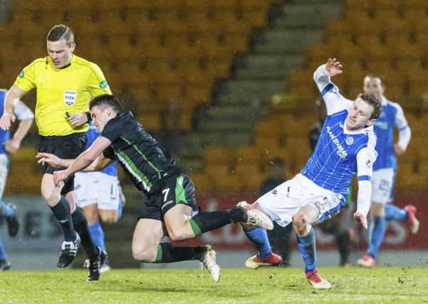 St Johnstone's Blair Alston escaped with a yellow card for his foul on John McGinn