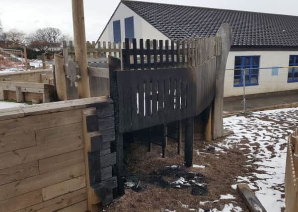 Pictures of the damage inflicted on Cramond Primary School's playground boat after vandals set fire to it on Saturday night