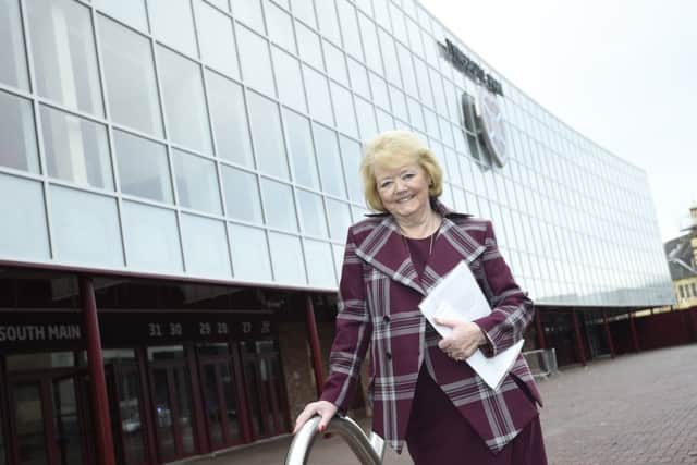 Hearts owner Ann Budge pictured outside Tynecastle's new main stand. Picture: Greg Macvean