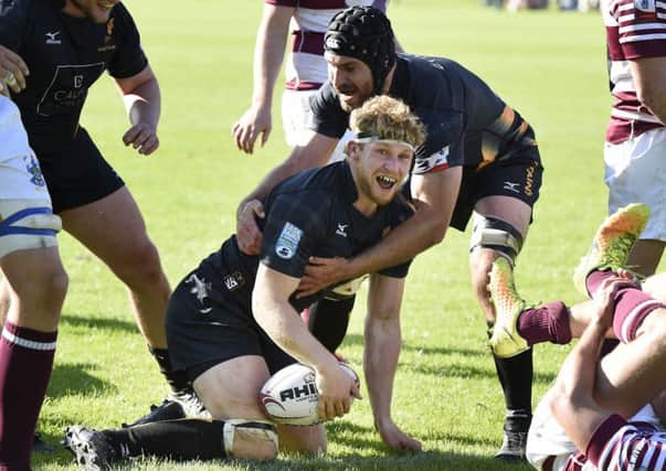Thomas Gordon, with ball, is one of the Currie players on the radar of Edinburgh Rugby