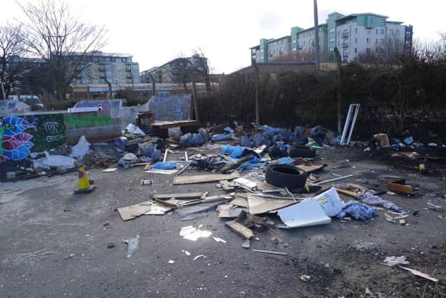 According to locals, the waste is all on a patch of land outside the industrial estate at North Leith Sands, just round corner from Ocean Terminal

Fly tipping