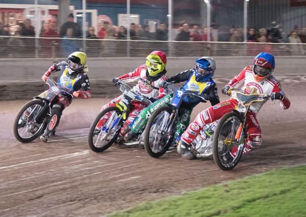 Joel andersson, Paul Starke, mark riss and claus vissing race away from the gate. Pic: Ron MacNeill