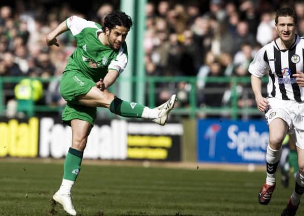 Merouane Zemmama thrashes the ball into the net from distance to give Hibs a 2-0 lead