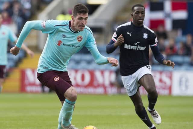 Kyle Lafferty during Hearts' 2-1 loss on their last visit to Dundee. Picture: SNS