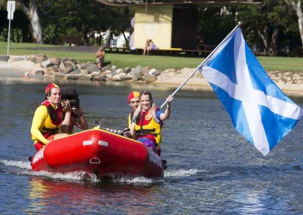 Eilidh Doyle arrived by lifeboat as she was announced as Team Scotland flag bearer in Gold Coast. Pic: Jeff Holmes