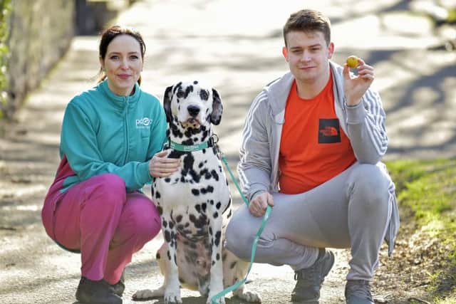 PDSA of vet Gemma Hepner and owner Jack Harvey with Pongo the Dalmatian. Picture: PA