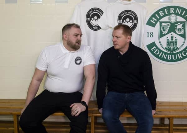 Neil Lennon with Changing Room volunteer Andy Grierson.