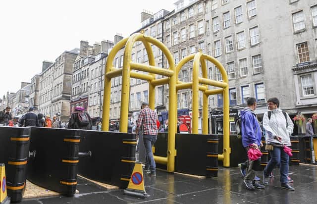 Anti-terror barriers were installed last year for the Edinburgh Festival. Picture: SWNS