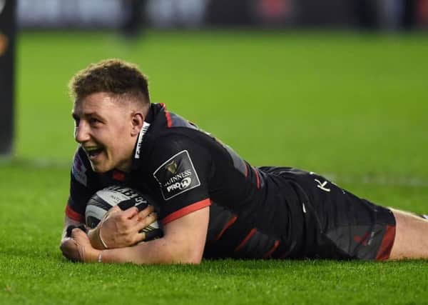 Duncan Weir crosses the whitewash for Edinburgh in their Guinness Pro14 clash with Ulster last month. Picture: SNS Group