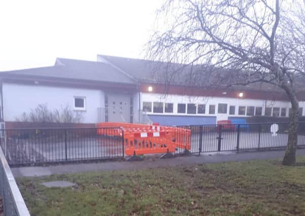 A car crashed into Mid Calder Primary School in the early hours of Monday morning. Picture: Contributed