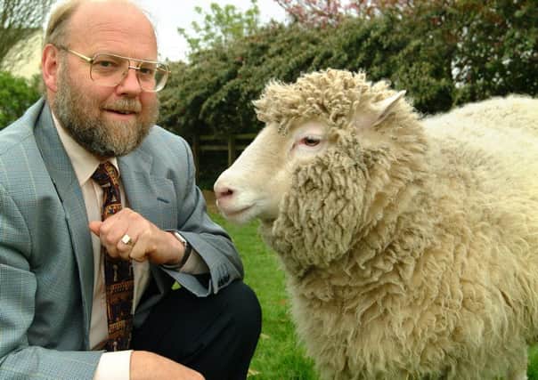 Professor Sir Ian Wilmut and Dolly. Photo: Roslin Institute