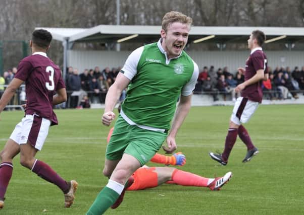 Lewis Allan celebrates a goal for Hibs Under-20s against Hearts. Picture: Ian Rutherford