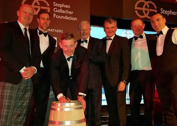 Stephen Gallacher, centre, was joined at Prestonfield House Hotel by from left, Gregor Townsend, Steven Whittaker, Dougie Donnelly, Paul Lawrie, Jamie Donaldson and Scott Brown
