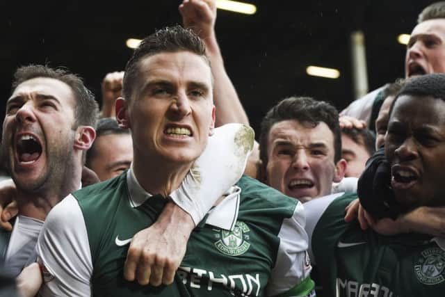 Hanlon's late, late equaliser against Hearts paved the way for Hibs' path to Scottish Cup glory. Picture: SNS Group