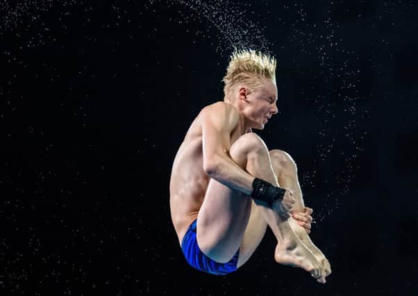 Lucas Thomson competing in the men's 10m platform final