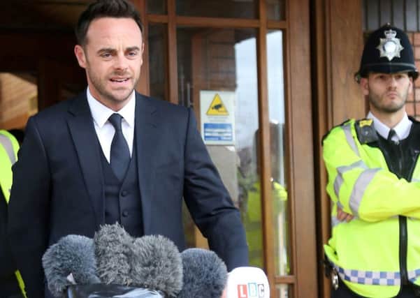 Ant McPartlin at Wimbledon Magistrates where he plead guilty to the charge of drink driving. The TV personality failed a roadside breathalyser after being invovled in a three car crash. PA