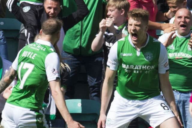 Vykintas Slivka celebrates his decisive goal against Celtic