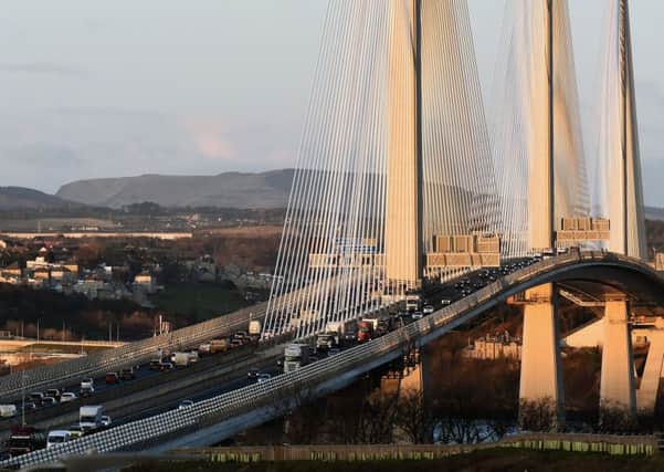 Picture: traffic is building on the Queensferry Crossing,  Lisa Ferguson/TSPL