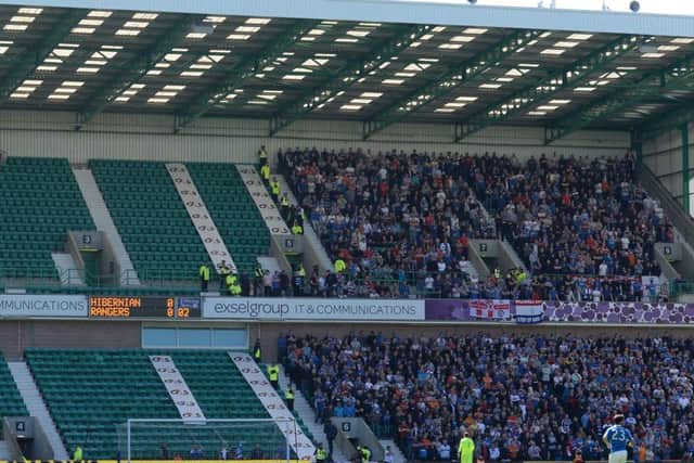 Hibs reduced Rangers' ticket allocation when the two sides met in the Premiership play-offs back in 2015. Pic: SNS