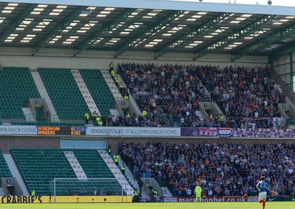 Hibs reduced Rangers' ticket allocation when the two sides met in the Premiership play-offs back in 2015. Pic: SNS