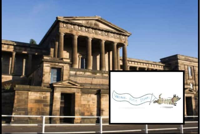 A Fair Isle wearing cartoon dog has been enlisted to help support the campaign to transform the Old Royal High building into a national music school.