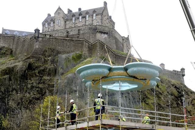 The Quatrefoil shaped bowl was first to be lifted into position yesterday morning.