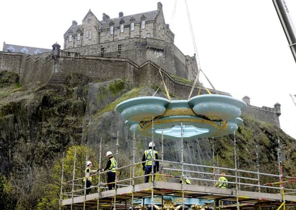 The Quatrefoil shaped bowl was first to be lifted into position yesterday morning.