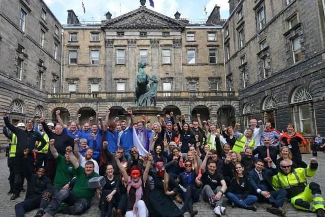 Avengers Assemble. The crew of the Avengers in Edinburgh