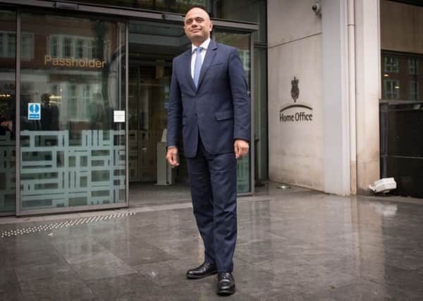 Sajid Javid outside the Home Office in Westminster after he was appointed as the new Home Secretary. Picture: PA
