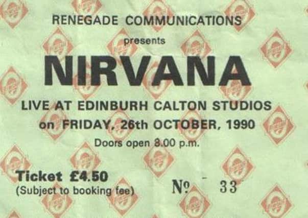 A ticket for Nirvana's October 1990 gig at the Calton Studios