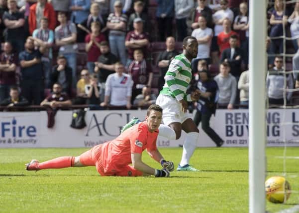 Moussa Dembele makes it 2-1 to Celtic. Pic: SNS