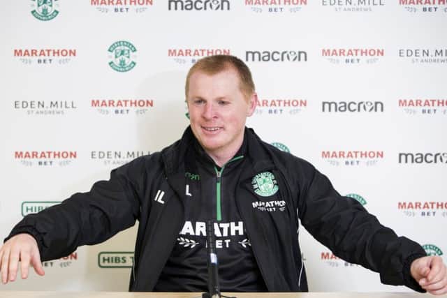 Hibs manager Neil Lennon speaks to press ahead of the Edinburgh Derby against Hearts. Pic: SNS