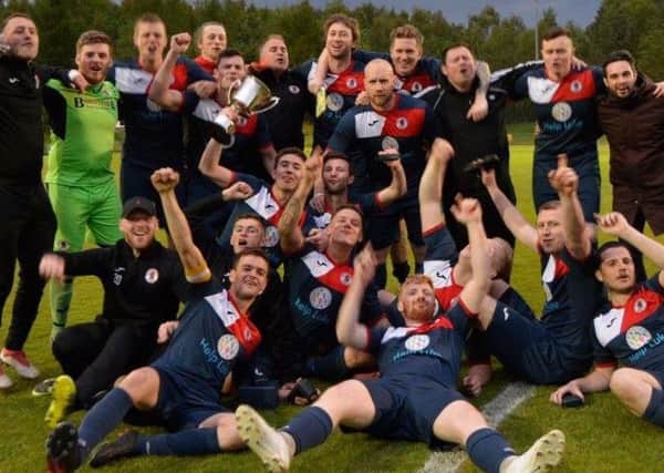 Bonnyrigg Rose AFC celebrate winning the Ronnie Travers Cup