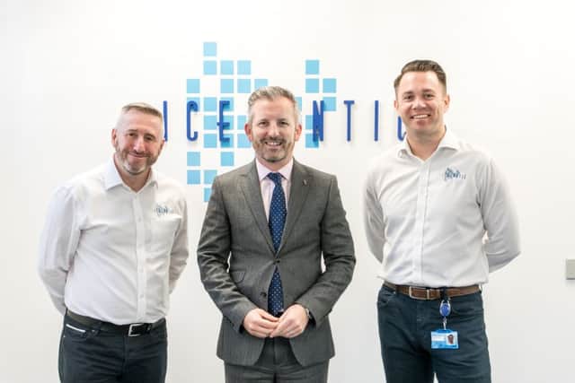 Icelantics Duncan Reid and Simon Forrest with HighNets David Hogg (centre).