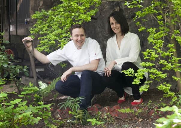 Scott and Laura Smith in the kitchen garden of soon to be opened restaurant, Fhior