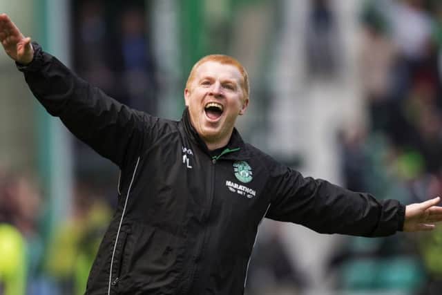 Hibs manager Neil Lennon with the aeroplane. Picture: SNS/Rob Casey