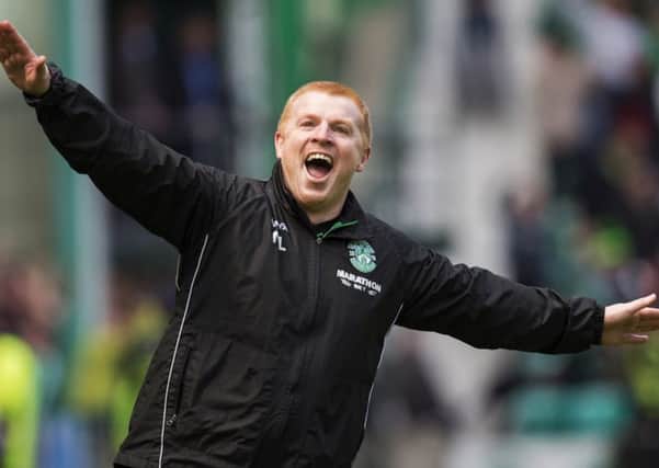 Hibs manager Neil Lennon with the aeroplane. Picture: SNS/Rob Casey